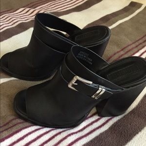 Thick Heel Mules w/silver buckle on both